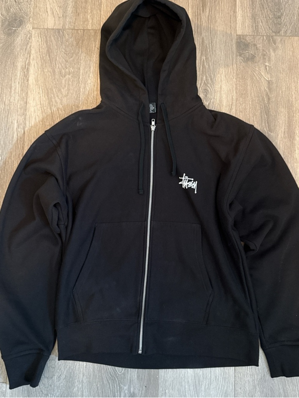 Stussy Black Zip-Up Hoodie with White Logo